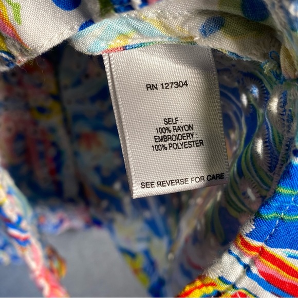 John Mark XL Multicolor Floral Embroidered Eyelet Roll Tab Sleeve Button Down - Picture 6 of 8